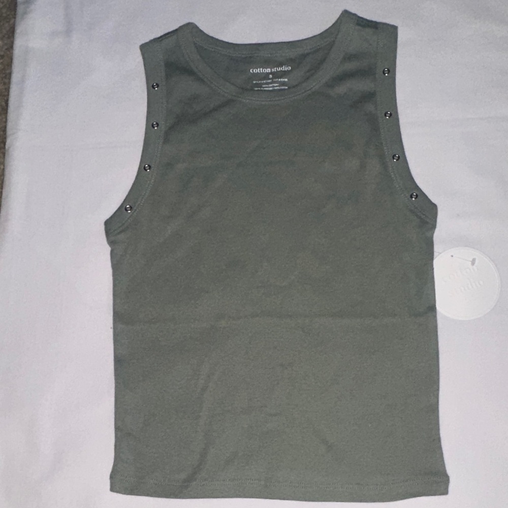NWT Cotton Studio Olive Green 100% Cotton Tank Top (S)
